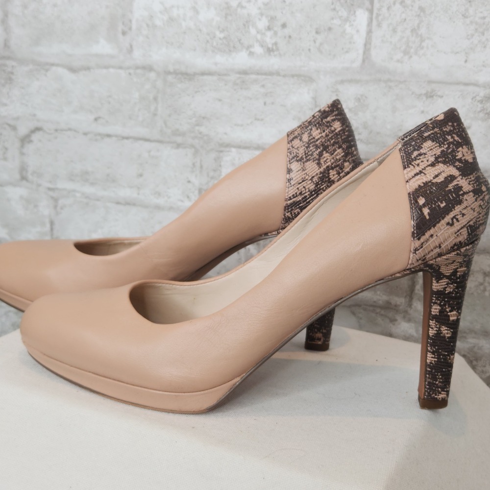 Franco Sarto Pumps Tan Leather Snakeskin Heel Office Professional 9M